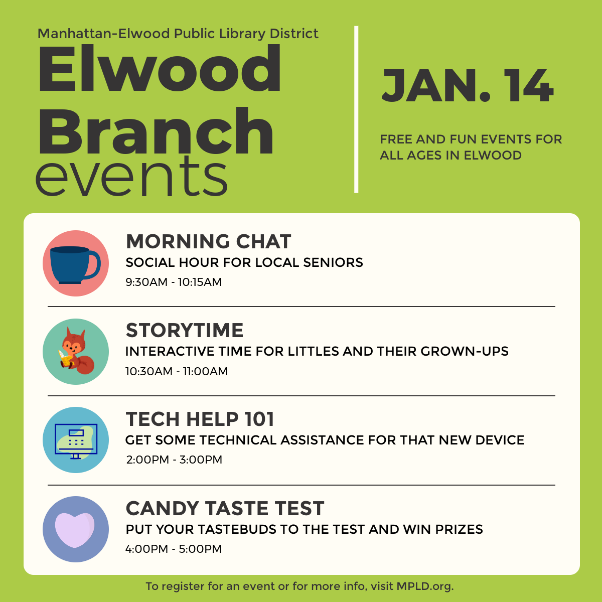 Elwood Events this week. Click to register